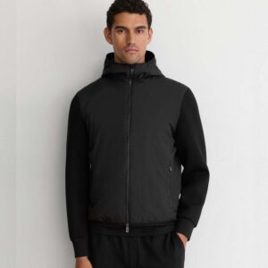 Shiels Interlock Hybrid Zip-Through Hooded Jacket in Black