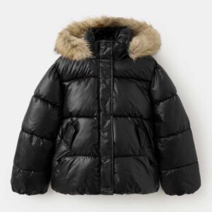 Shiny quilted anorak Black