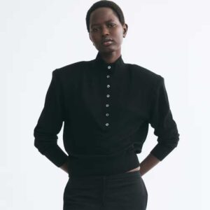 Shoulder-pad merino wool jumper Black