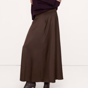 Stretch-Satin Basque-Waist Maxi Skirt Dark Chocolate Brown