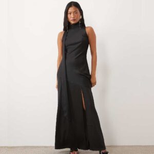 TFNC Petite high neck sleeveless thigh slit chiffon maxi dress