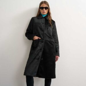 Topshop faux fur long coat in black