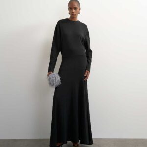 Topshop viscose blend jersey long sleeve dropped waist maxi dress