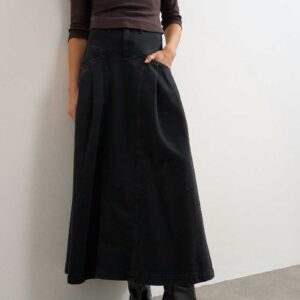 Topshop Yoke pleated maxi skirt in washed black