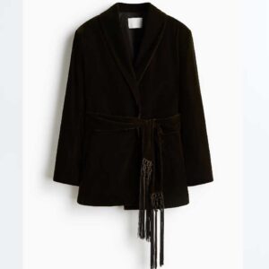 Velvet Jacket with Belt Dark khaki green