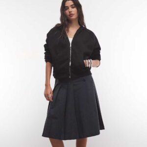 Weekday pleated midi skirt with side zip in black