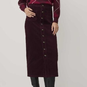 Weekend Button Midi Skirt in Corduroy