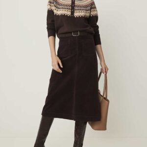 Weekend Patch Pocket Midi Skirt in Corduroy