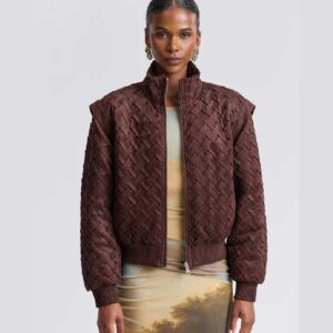 Woven Faux Suede Bomber Jacket Mahogany