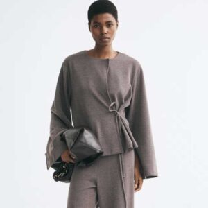 Wrap-Front Cardigan Taupe melange